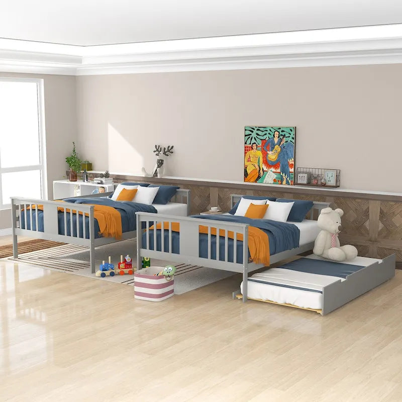 Nestfair Full over Full Bunk Bed with Twin Size Trundle and Ladder