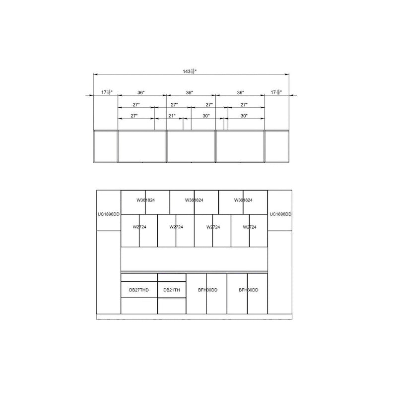 Kitchen Luxe Collection White Matte Color Base Size 12Ft Wide - 143x24