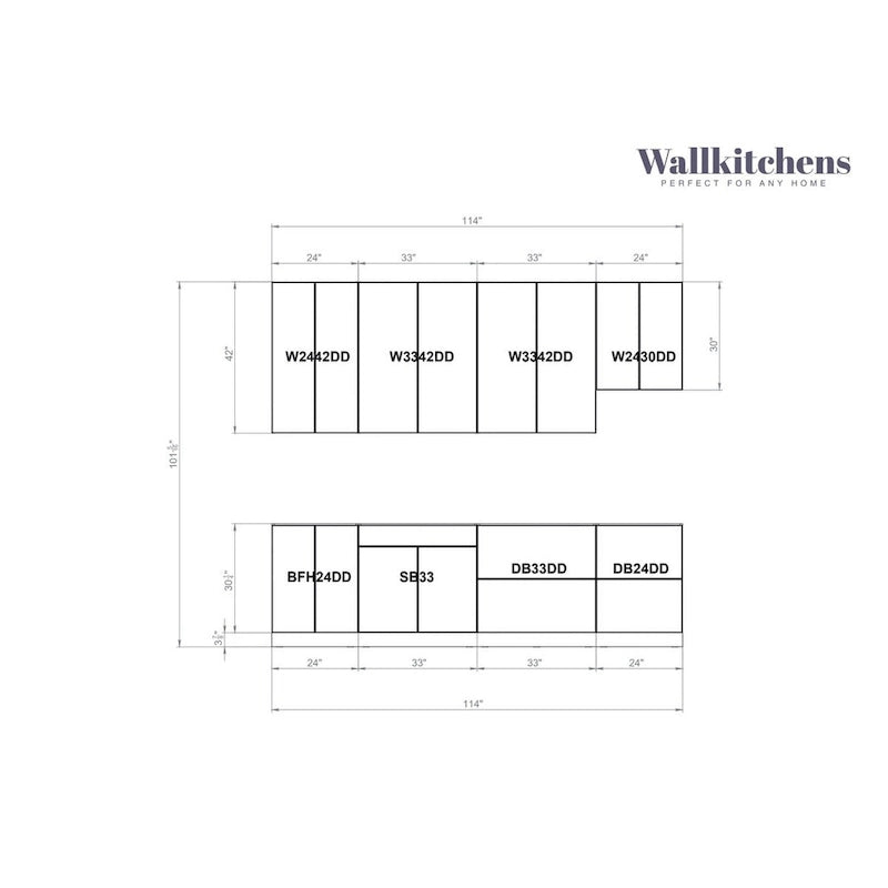 Kitchen Contemporary Collection Gray & White Gloss Color Base Size 9.5Ft Wide - 114x24