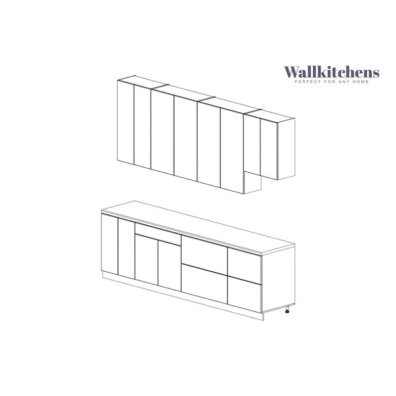 Kitchen Contemporary Collection Gray & White Gloss Color Base Size 9.5Ft Wide - 114x24