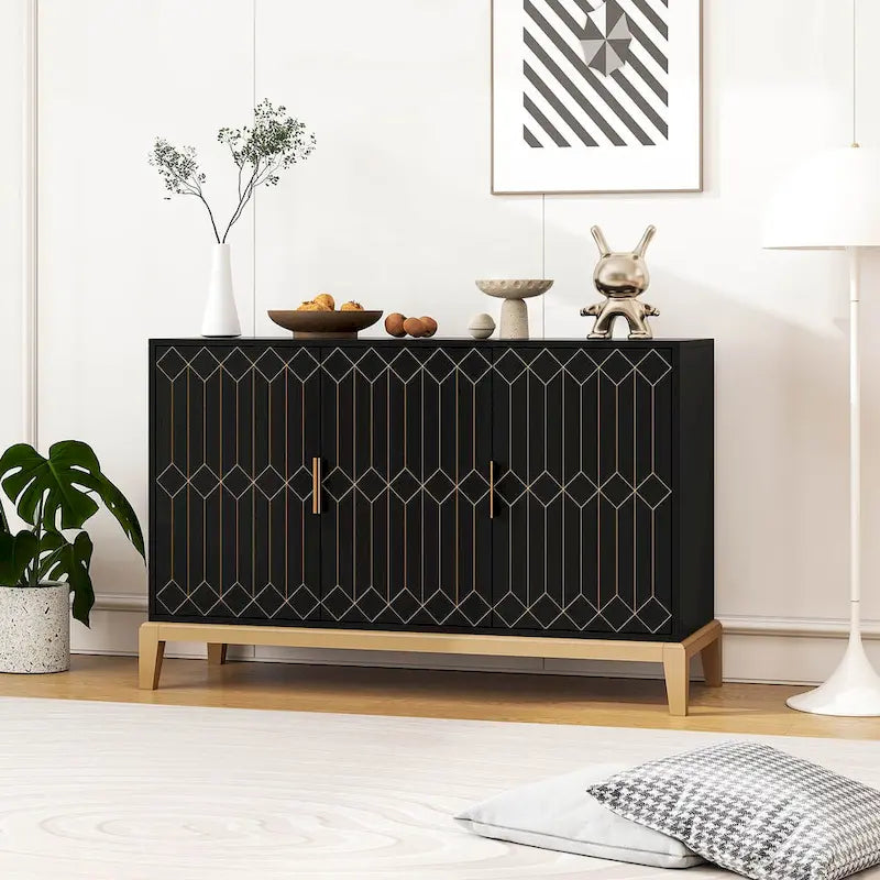 3 Door Storage Cabinet ,Sideboard Buffet Cabinet With Adjustable Shelf