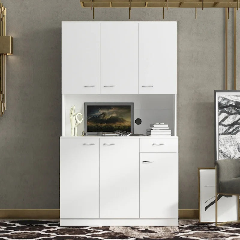 70.87 Tall Wardrobe& Kitchen Cabinet, with 6-Doors, 1-Open Shelves and 1-Drawer for bedroom
