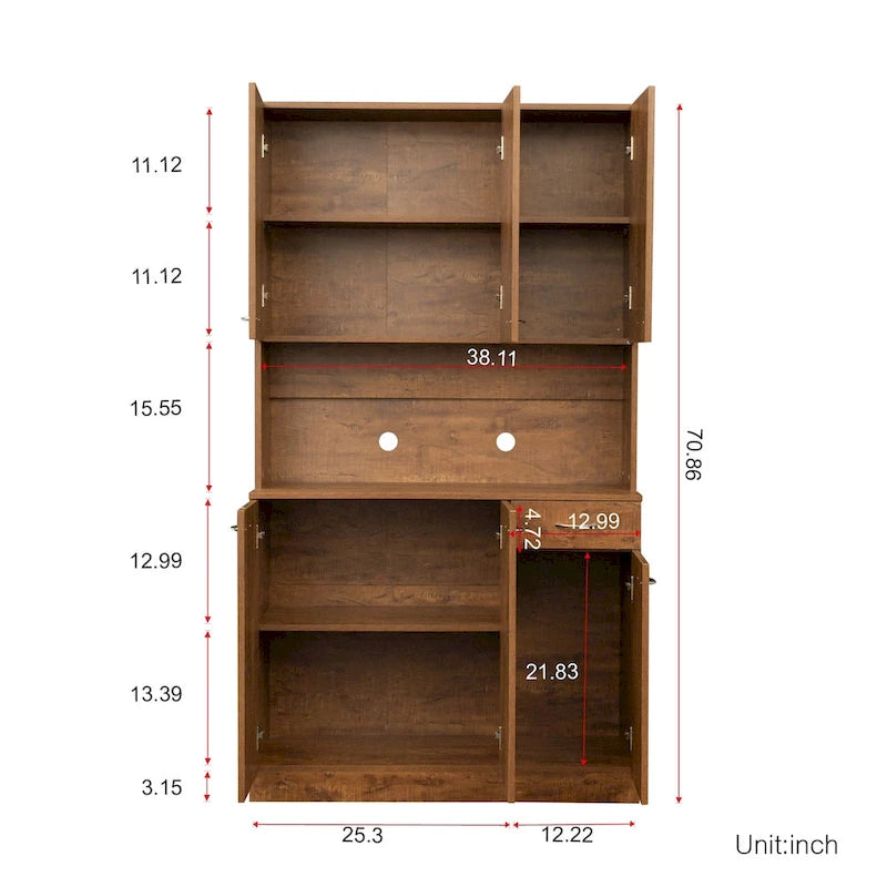 70.87 Tall Wardrobe& Kitchen Cabinet, with 6-Doors, 1-Open Shelves and 1-Drawer for bedroom