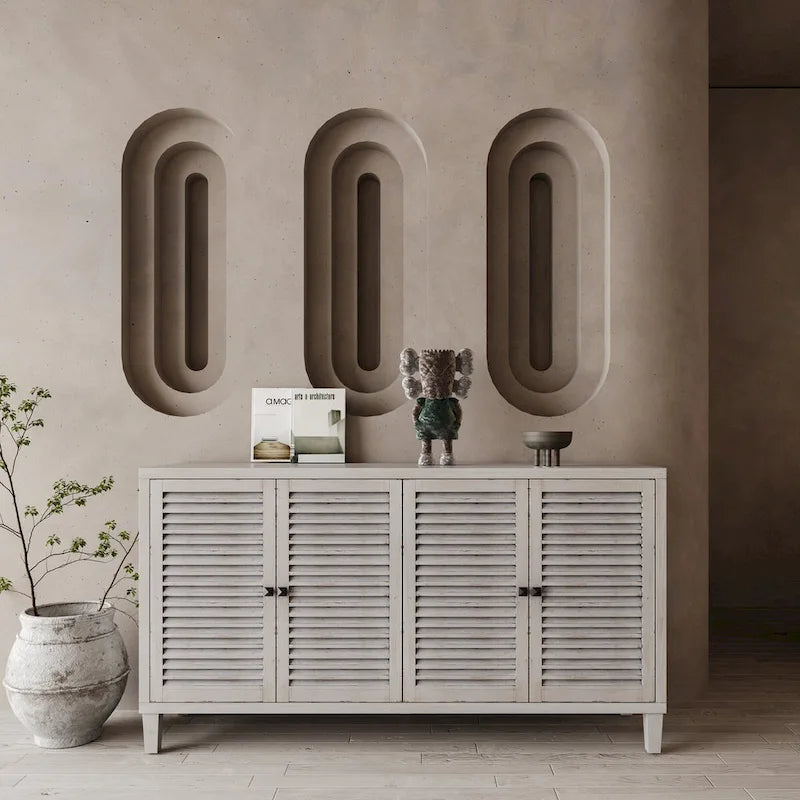Accent Cabinet 4 Shutter Door Wooden Cabinet Sideboard Buffet Server Cabinet - N/A