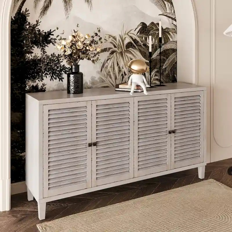 Accent Cabinet 4 Shutter Door Wooden Cabinet Sideboard Buffet Server Cabinet - N/A