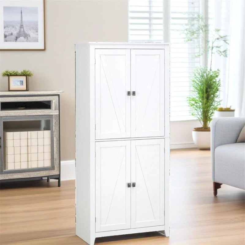 Freestanding Kitchen Storage Cabinet w/ Doors and Adjustable Shelves - N/A