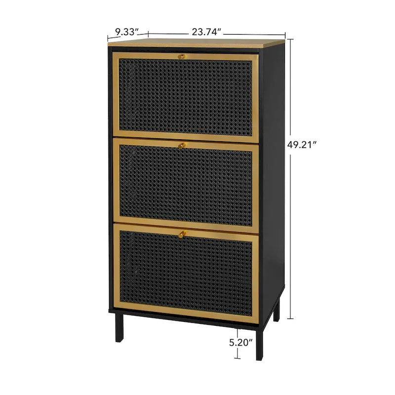 3 Metal Door Shoe Rack Freestanding Shoe Storage Cabinet