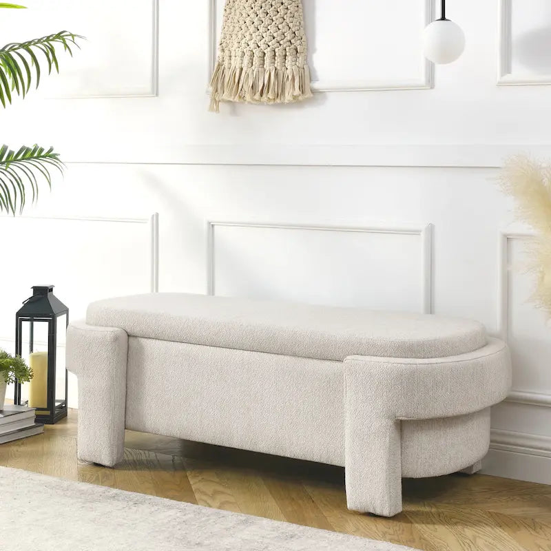 Linen Fabric Upholstered Bench with Large Storage Space for the Living Room, Entryway and Bedroom( 51.5x20.5x17 )