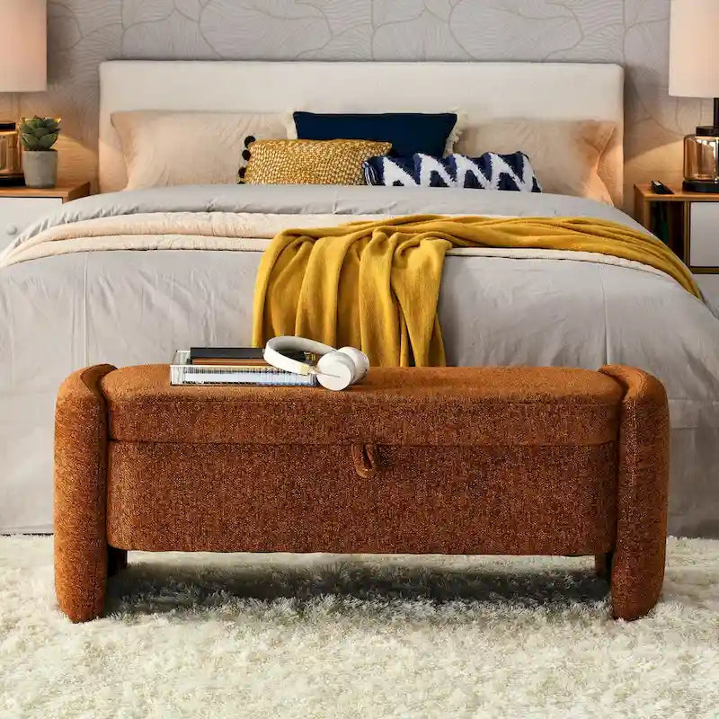 Oval Ottoman Storage Bench Chenille Fabric Bench with Large Storage Space for the Living Room, Entryway and Bedroom