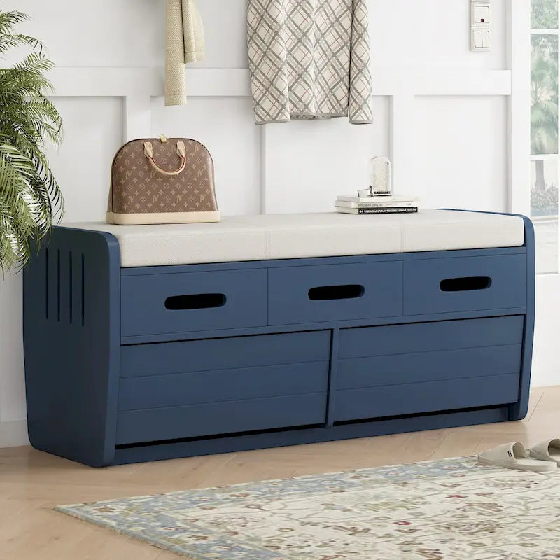 Rustic Storage Bench with 2 Drawers, Hidden Storage Space, and 3 False Drawers at the Top, Shoe Bench for Living Room, Entryway