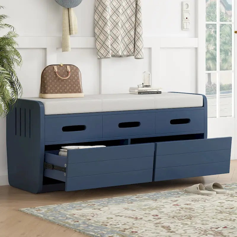 Rustic Storage Bench with 2 Drawers, Hidden Storage Space, and 3 False Drawers at the Top, Shoe Bench for Living Room, Entryway
