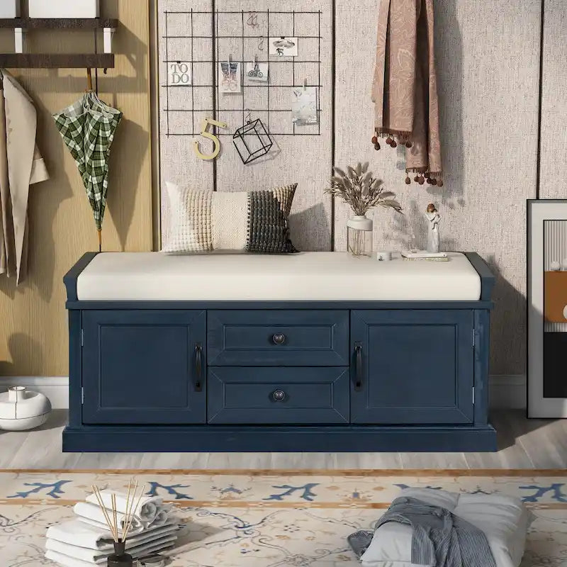 Storage Bench with 2 Drawers and 2 Cabinets