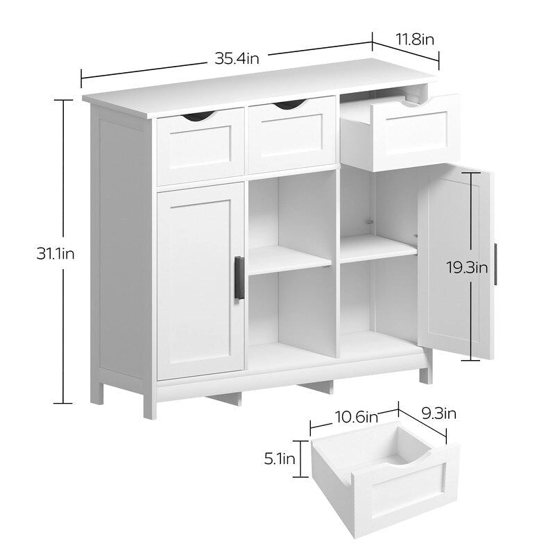 35.4 Wide 3 Drawer Sideboard - N/A