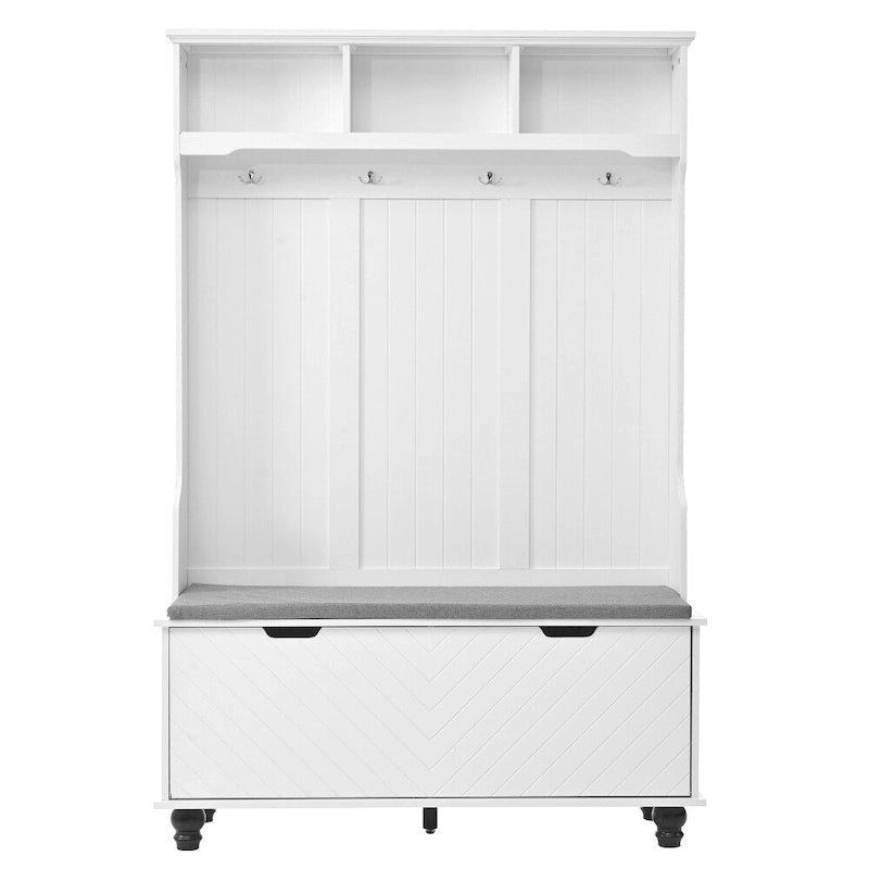 47.2 Entryway Bench with Coat Rack, Cushion and 4 Sturdy Hooks for Hallway, Entryway, Living Room