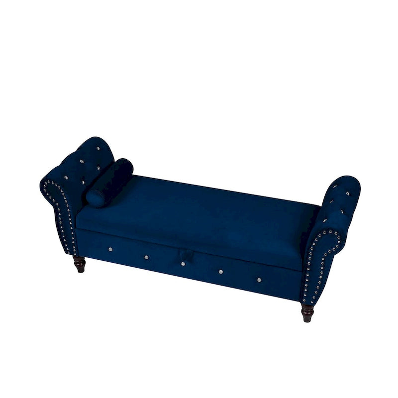 63.38Multifunctional Storage Rectangular Ottoman Bench Comes with Crystal Buckle Solid Wood Legs with 1 Pillow