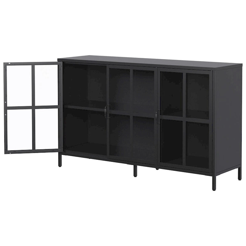 Sideboard Buffet Cabinet with Storage Steel Storage Cabinet ,Adjustable Feet,Glass Doors,Large Capacity Organizer
