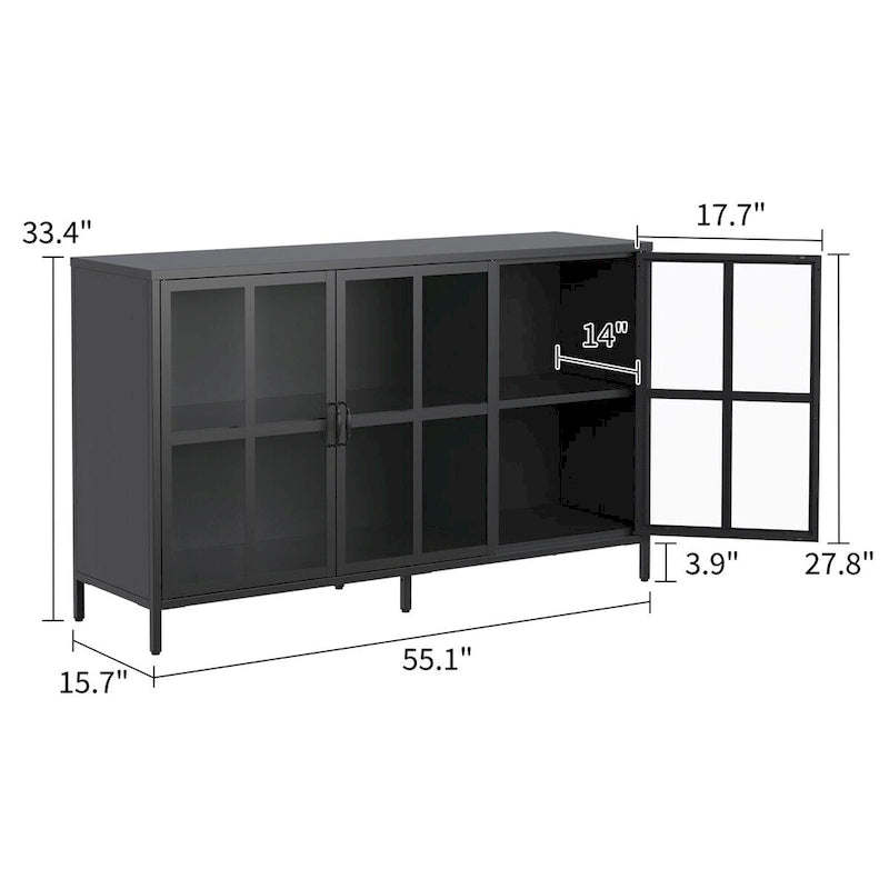 Sideboard Buffet Cabinet with Storage Steel Storage Cabinet ,Adjustable Feet,Glass Doors,Large Capacity Organizer