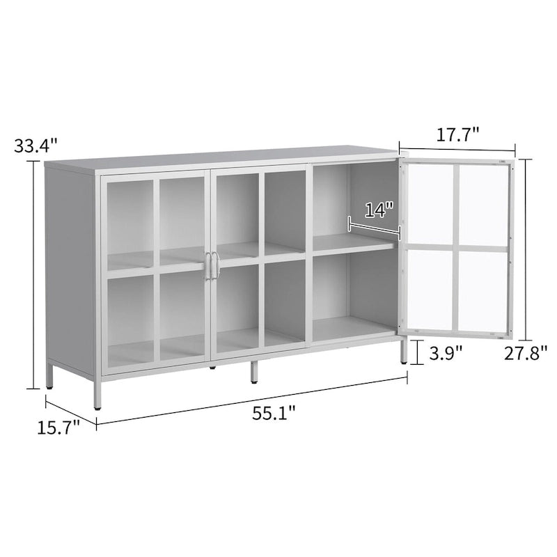 Sideboard Buffet Cabinet with Storage Steel Storage Cabinet ,Adjustable Feet,Glass Doors,Large Capacity Organizer