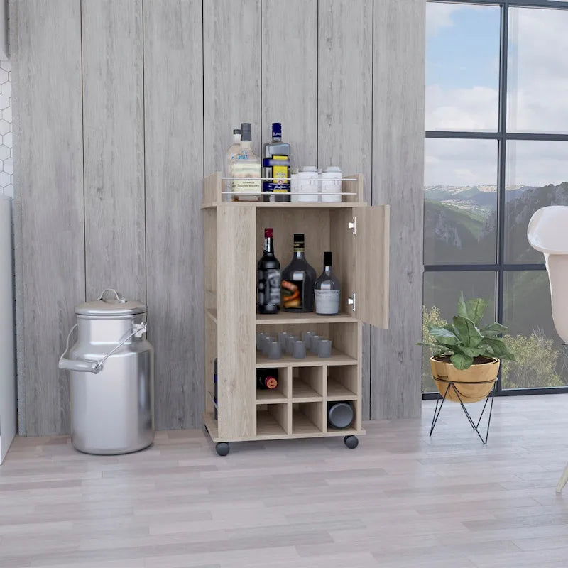 Bar Cart with Cabinet,Wine Cabinet,Liquor Cabinet,6 Built-in Wine Rack and Casters