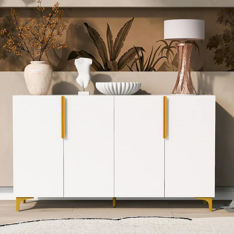 55 Sideboard Storage Cabinet with Adjustable Shelves, Glossy Finish