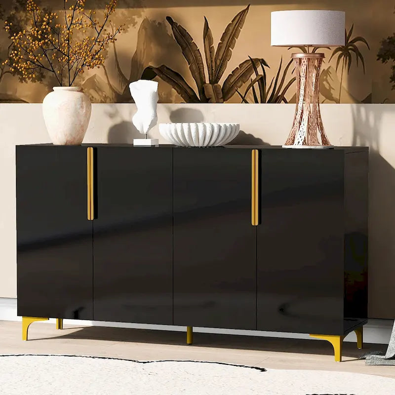 55 Sideboard Storage Cabinet with Adjustable Shelves, Glossy Finish