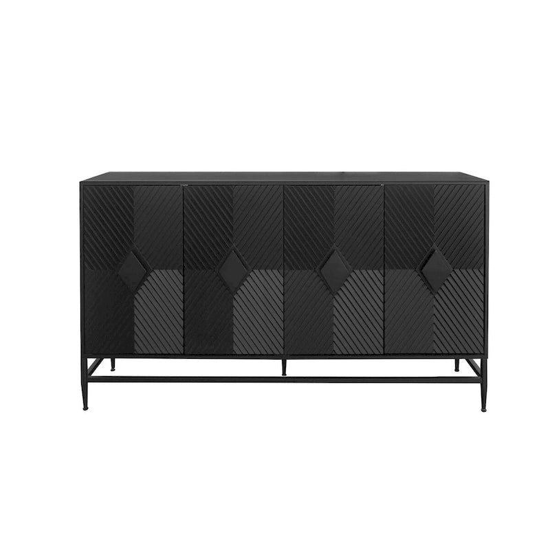 Accent Black Lacquered 4-Door Wooden Sideboard Buffet Server Cabinet