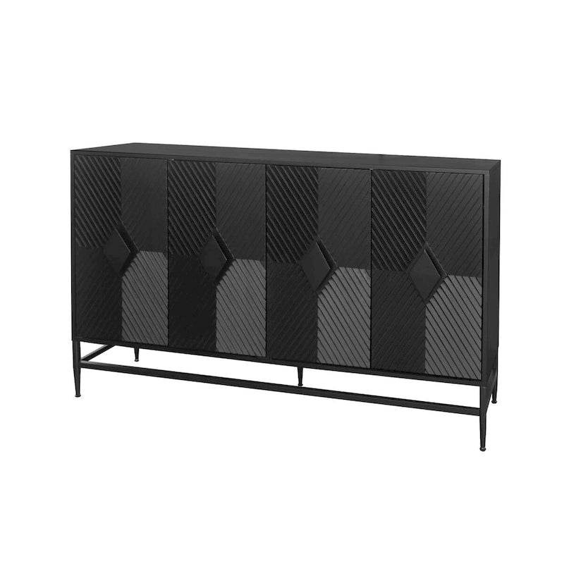 Accent Black Lacquered 4-Door Wooden Sideboard Buffet Server Cabinet