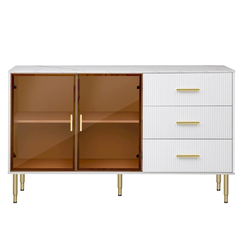 Modern Sideboard with Metal Legs and Handles - 60W x 16D x 36H