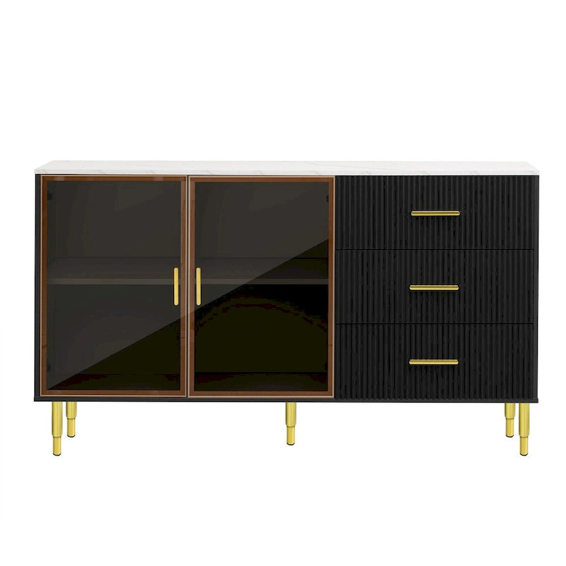 Modern Sideboard with Metal Legs and Handles - 60W x 16D x 36H