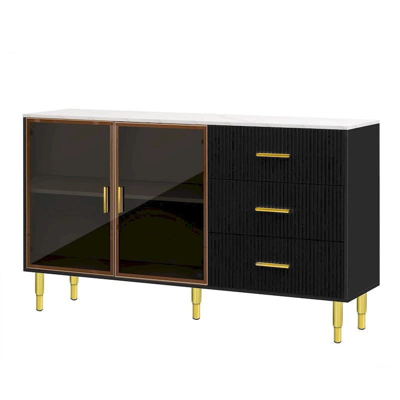 Modern Sideboard with Metal Legs and Handles - 60W x 16D x 36H