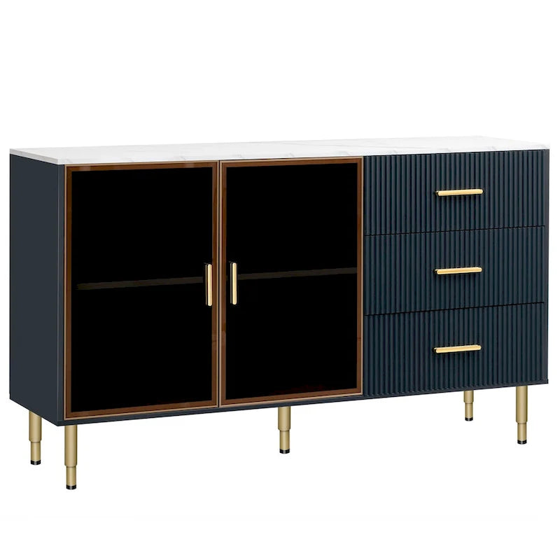 Modern Sideboard with Metal Legs and Handles - 60W x 16D x 36H