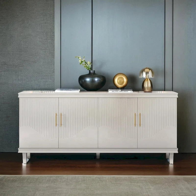 70.07Large 4-Door Cabinet, Modern Storage Cabinet Sideboard with Adjustable Shelves, Wood Accent Cabinet Buffet Cabinet
