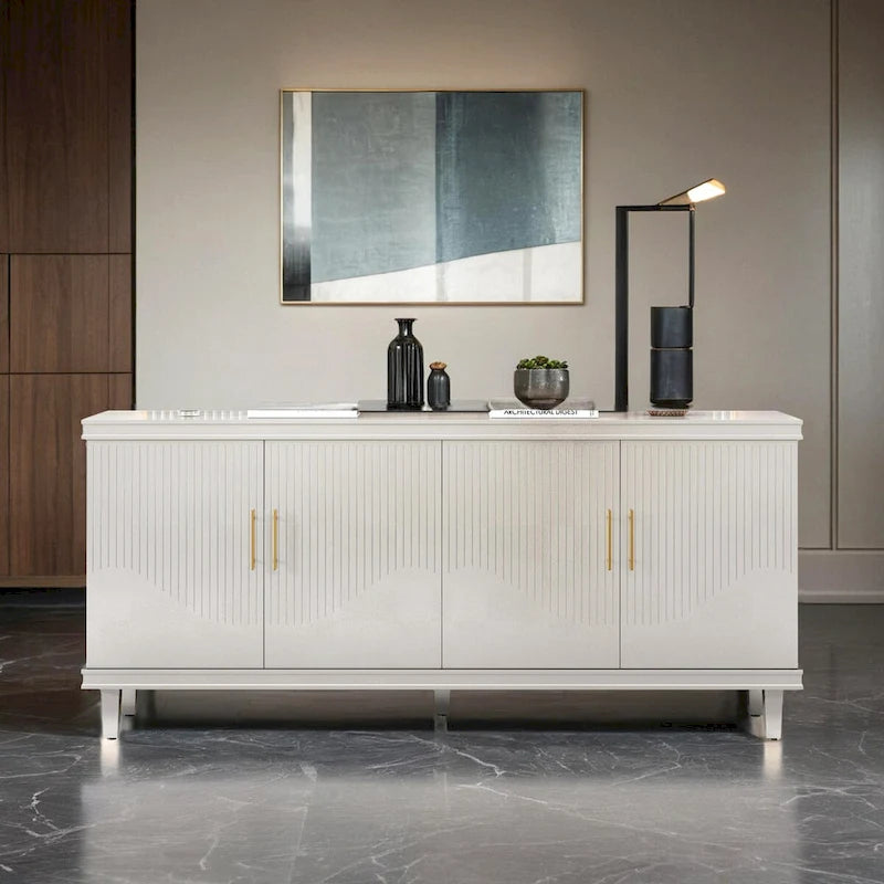 70.07Large 4-Door Cabinet, Modern Storage Cabinet Sideboard with Adjustable Shelves, Wood Accent Cabinet Buffet Cabinet