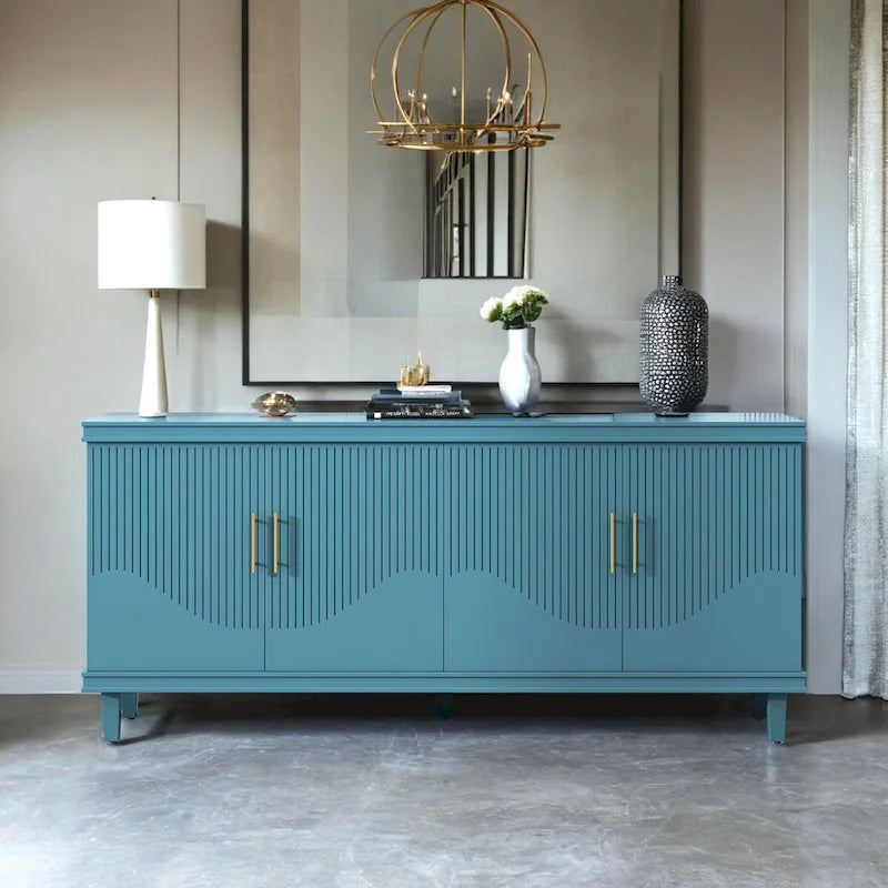70.07Large 4-Door Cabinet, Modern Storage Cabinet Sideboard with Adjustable Shelves, Wood Accent Cabinet Buffet Cabinet