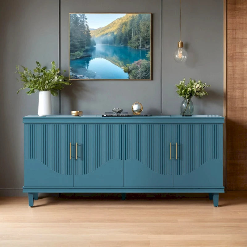 70.07Large 4-Door Cabinet, Modern Storage Cabinet Sideboard with Adjustable Shelves, Wood Accent Cabinet Buffet Cabinet