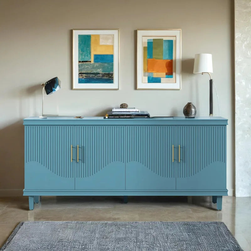 70.07Large 4-Door Cabinet, Modern Storage Cabinet Sideboard with Adjustable Shelves, Wood Accent Cabinet Buffet Cabinet