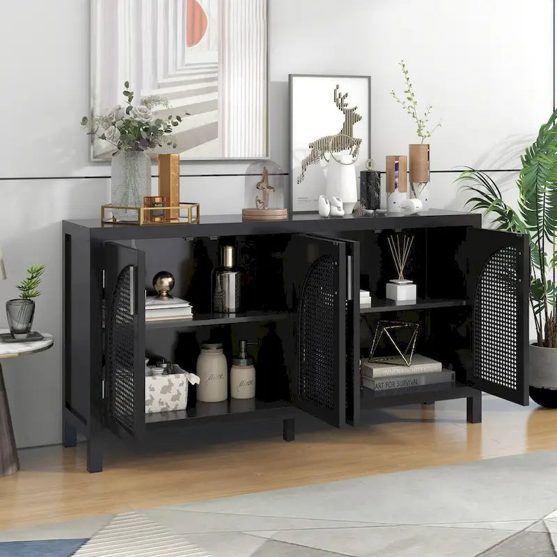 Sideboard with Artificial Rattan Door and Metal Handles - 47.2L x 11.8W x 31.5H