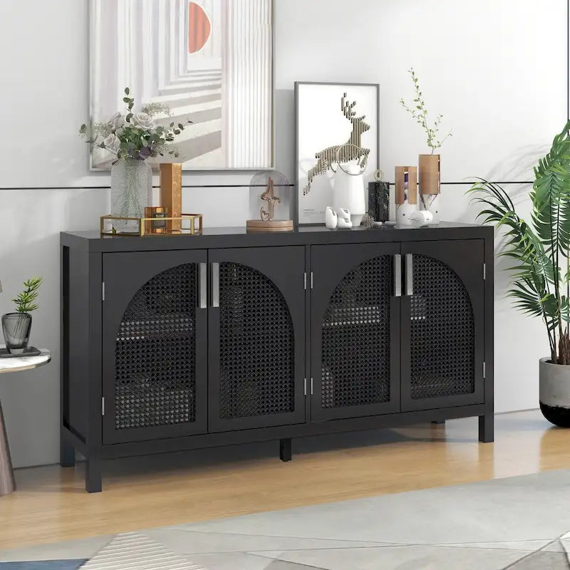 Sideboard with Artificial Rattan Door and Metal Handles - 47.2L x 11.8W x 31.5H