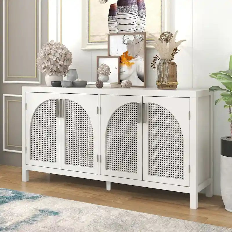 Sideboard with Artificial Rattan Door and Metal Handles - 47.2L x 11.8W x 31.5H