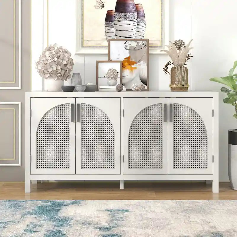 Sideboard with Artificial Rattan Door and Metal Handles - 47.2L x 11.8W x 31.5H