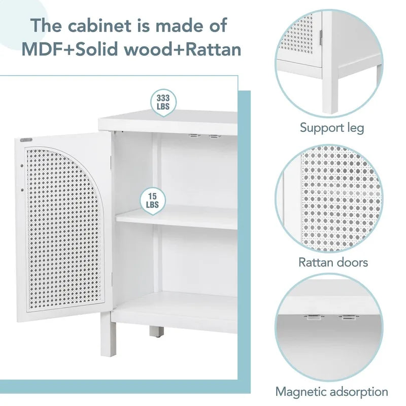 Sideboard with Artificial Rattan Door and Metal Handles - 47.2L x 11.8W x 31.5H