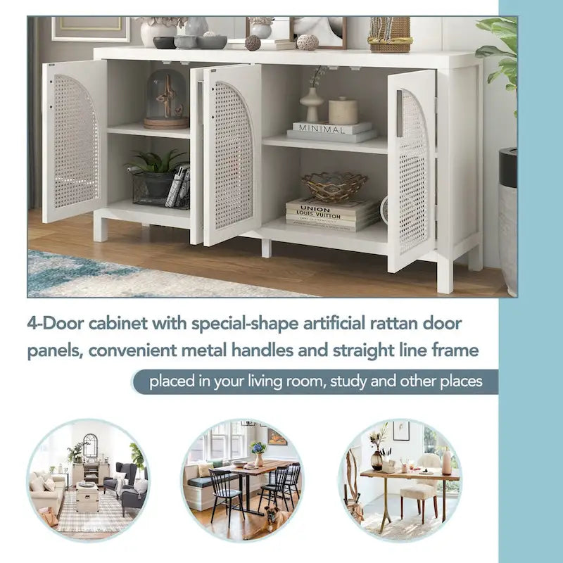 Sideboard with Artificial Rattan Door and Metal Handles - 47.2L x 11.8W x 31.5H