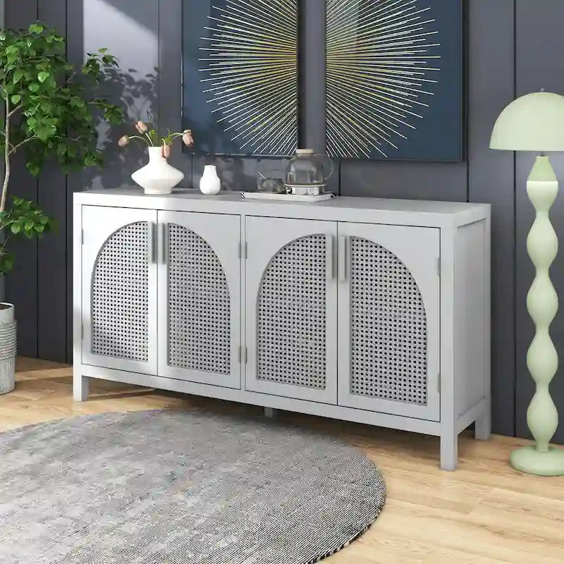 Sideboard with Artificial Rattan Door and Metal Handles - 47.2L x 11.8W x 31.5H