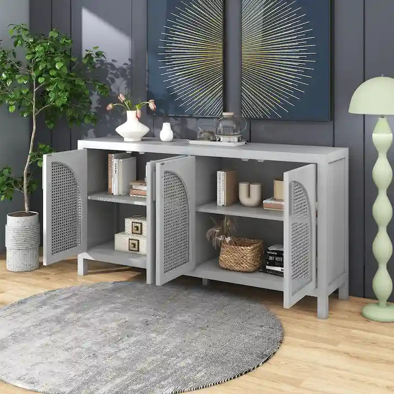 Sideboard with Artificial Rattan Door and Metal Handles - 47.2L x 11.8W x 31.5H