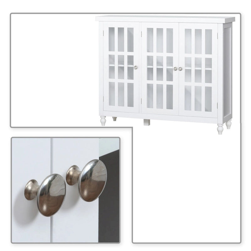 Stylish Minimalist Wooden Sideboard with Three Glass Cabinet Doors