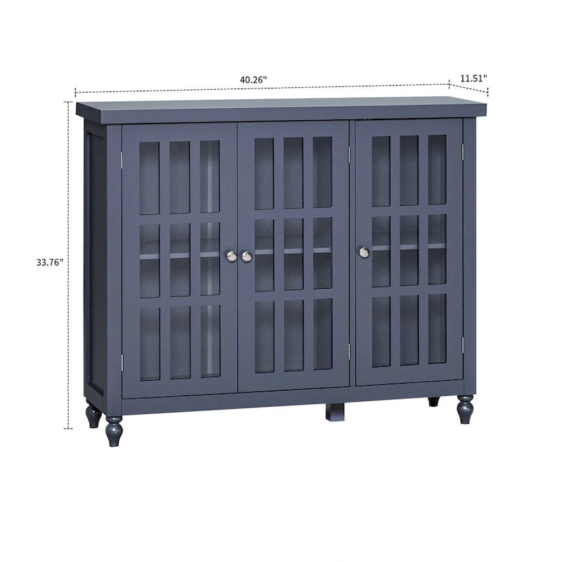 Stylish Minimalist Wooden Sideboard with Three Glass Cabinet Doors