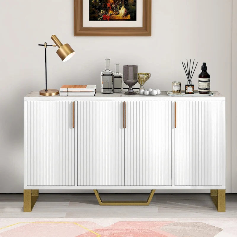 Modern Stylish Freestanding Wooden Sideboard with Imitation Marble Sticker TableTop