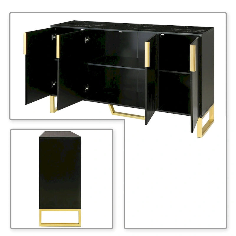 Modern Stylish Freestanding Wooden Sideboard with Imitation Marble Sticker TableTop