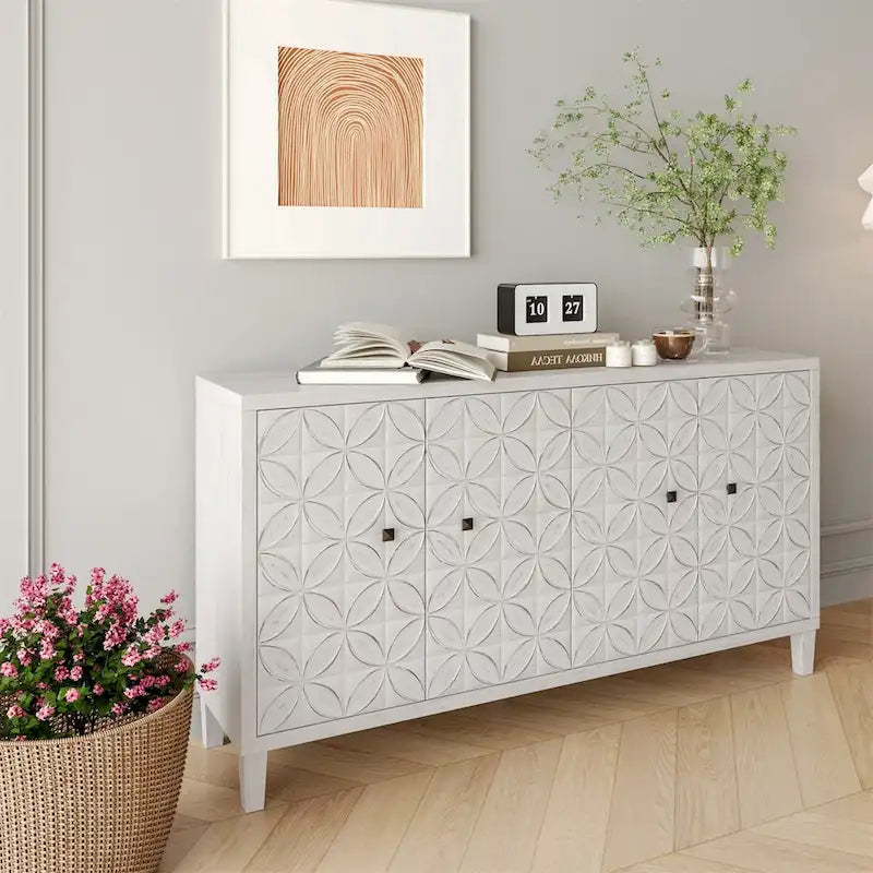 Accent Cabinet 4 Door Wooden Cabinet Sideboard Buffet Server Cabinet