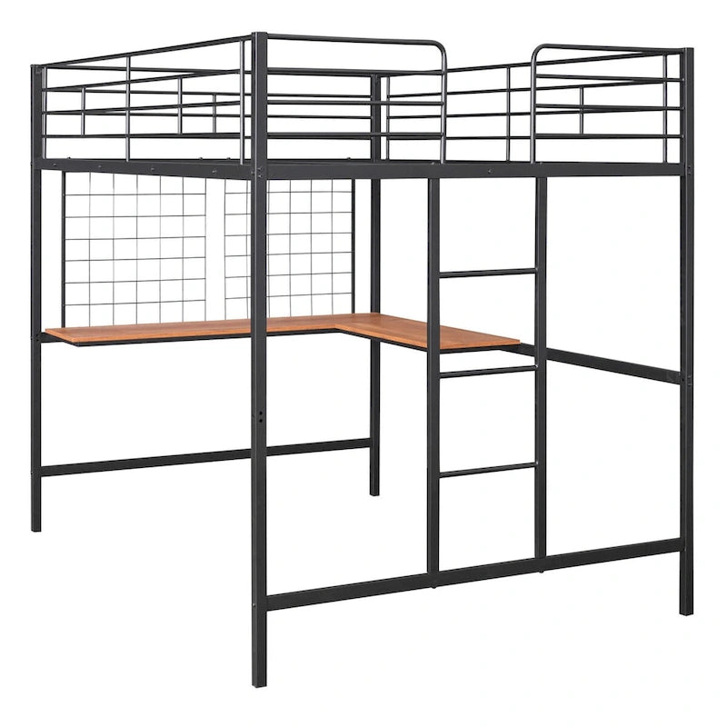Full Metal Loft Bed with Desk and Metal Grid